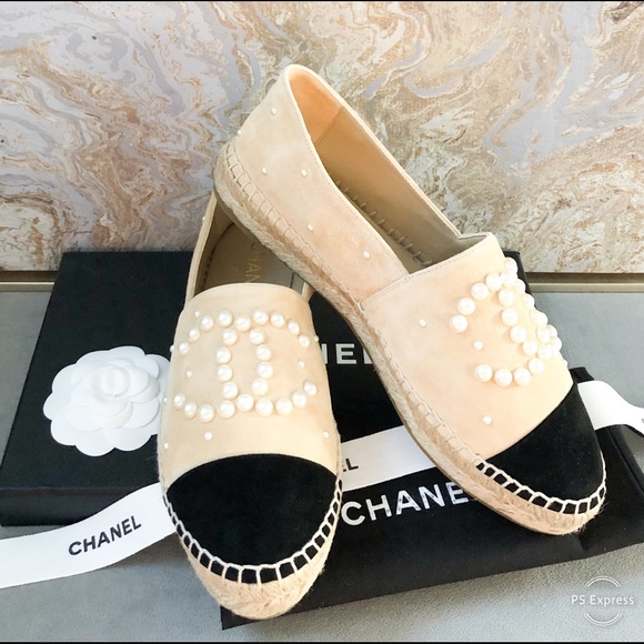 CHANEL Shoes - Sold Chanel 17B Beige CC Pearl Espadrille flats